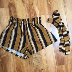 multicolored flare shorts with belt